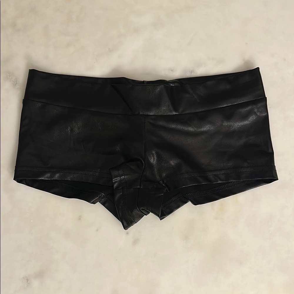 iHeartRaves Black Faux Leather Shorts